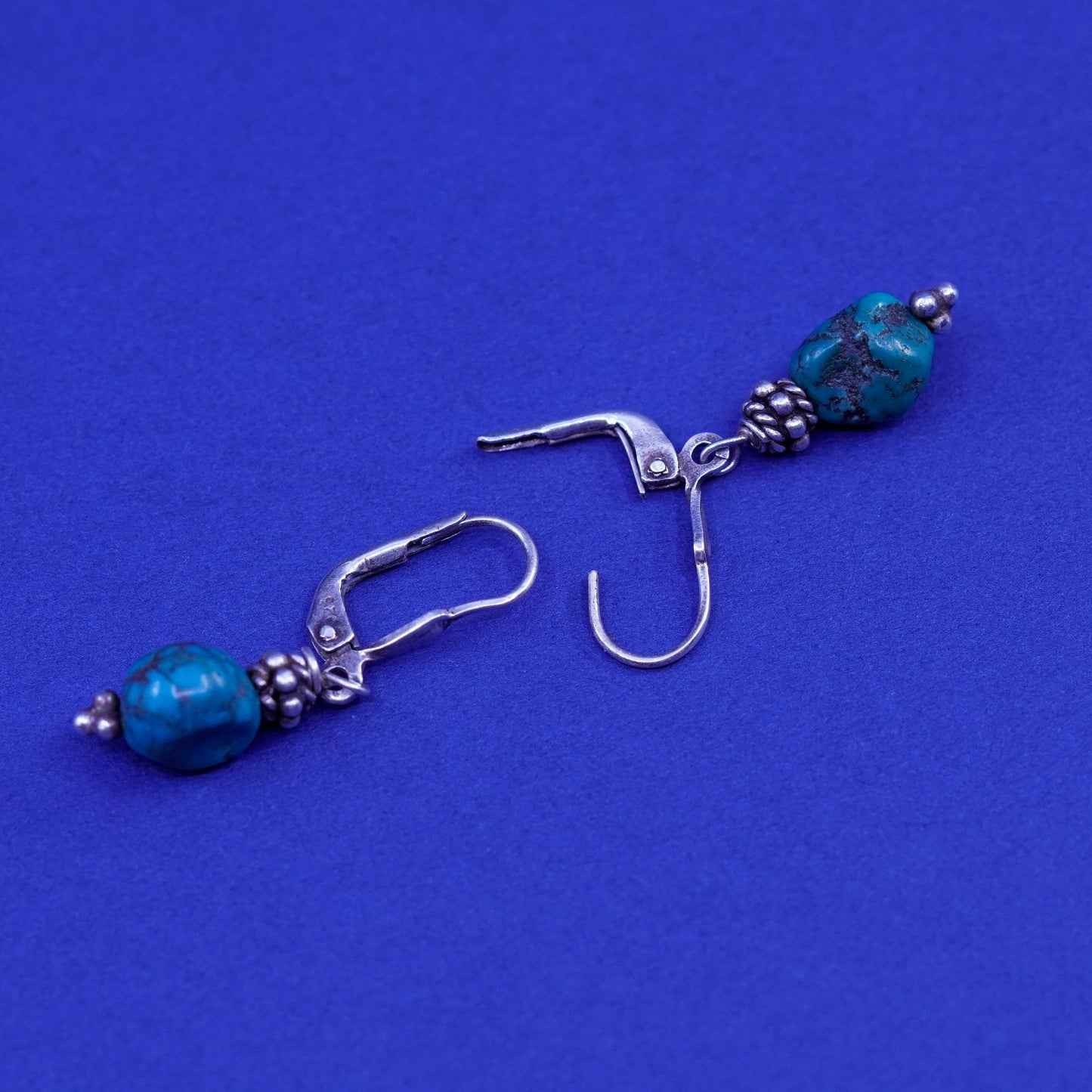 Vintage sterling silver handmade earrings, 925 hooks with turquoise beads