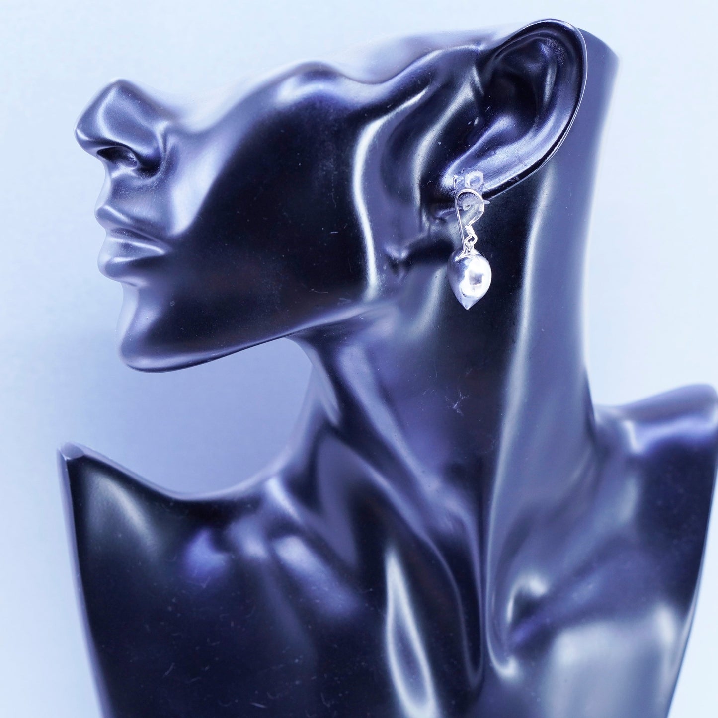 Vintage Sterling 925 silver handmade earrings with puffy heart dangles