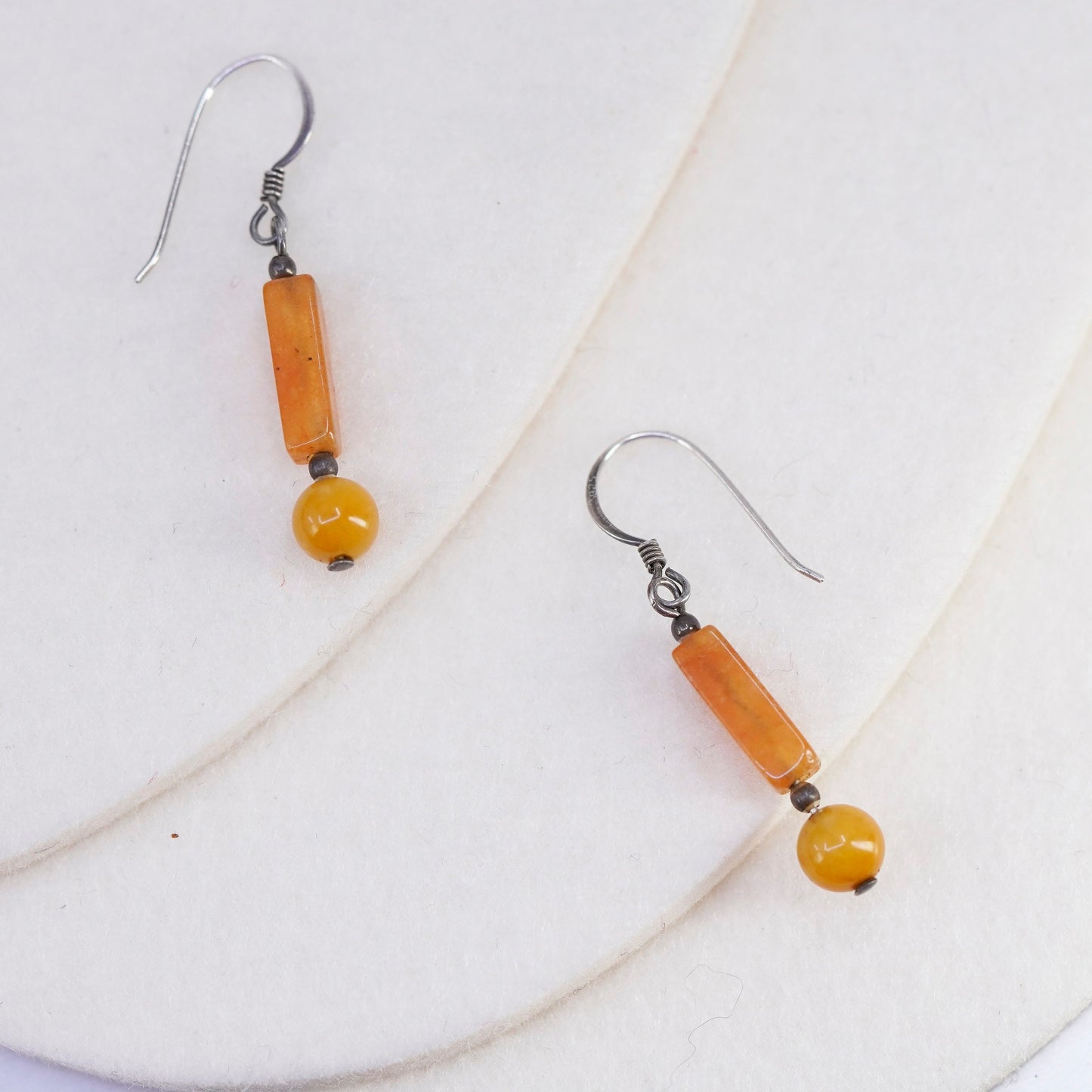 Vintage Sterling 925 silver handmade earrings with citrine tube beads