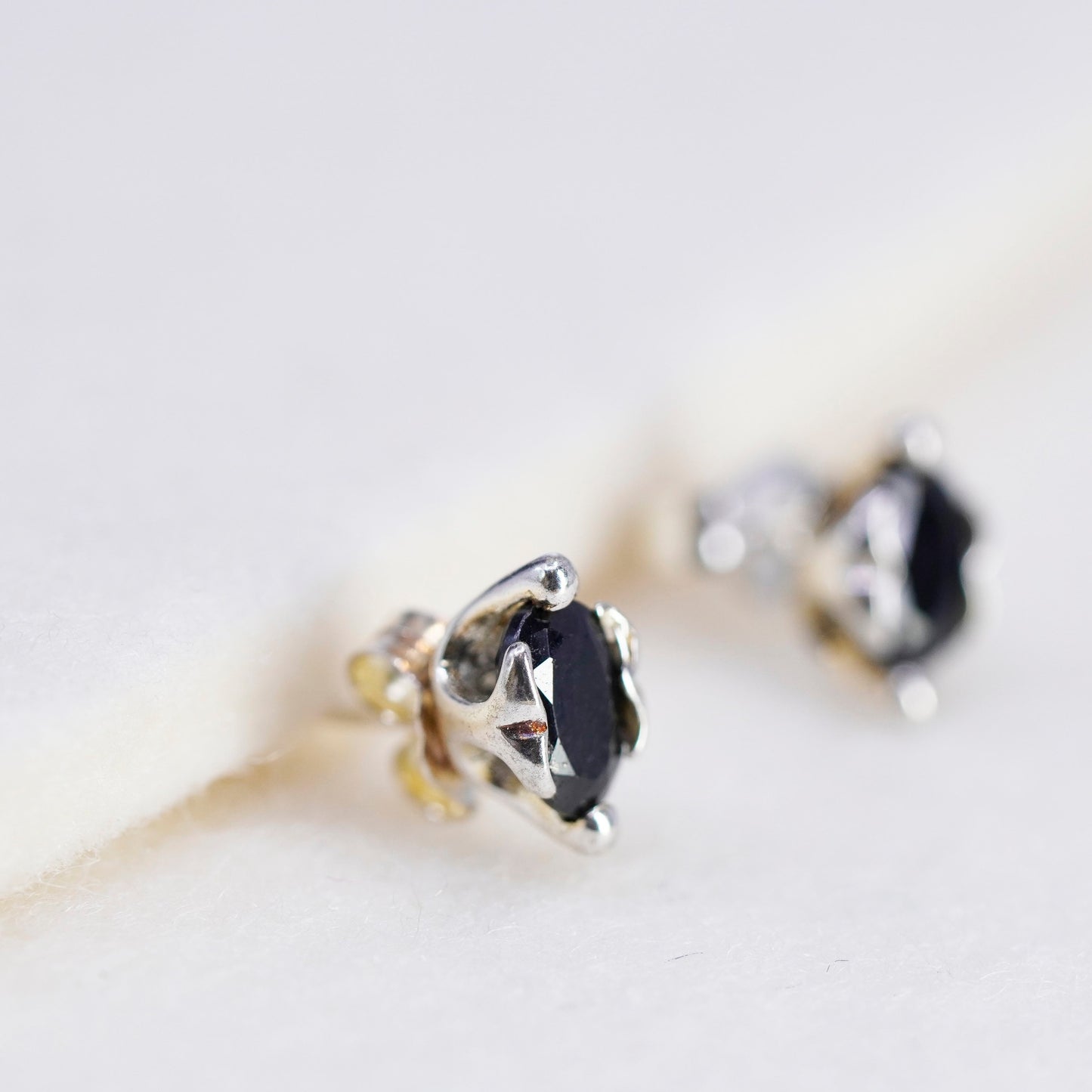 Vintage NV Sterling 925 silver handmade earrings, studs with sapphire