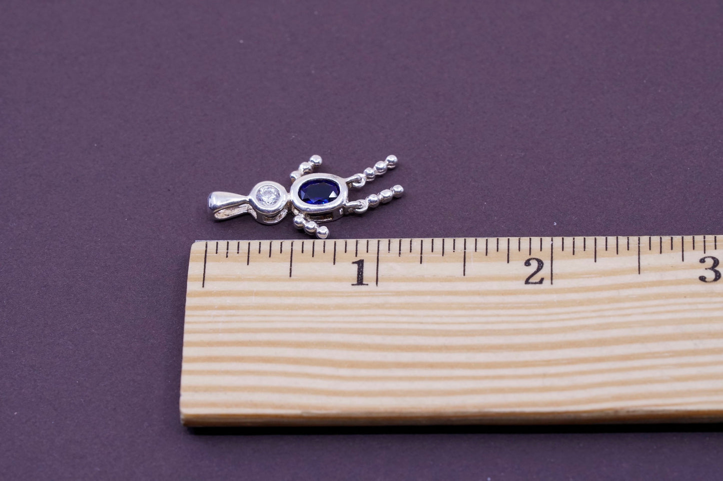 Vintage Sterling 925 silver birthstone pendant with sapphire, baby boy figure
