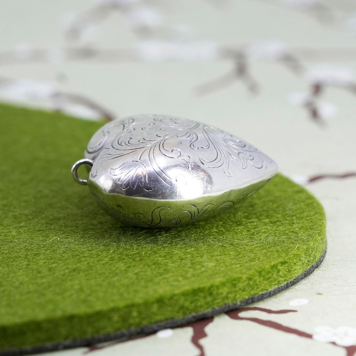 Vintage handmade sterling silver puffy heart, textured 925 charm pendant