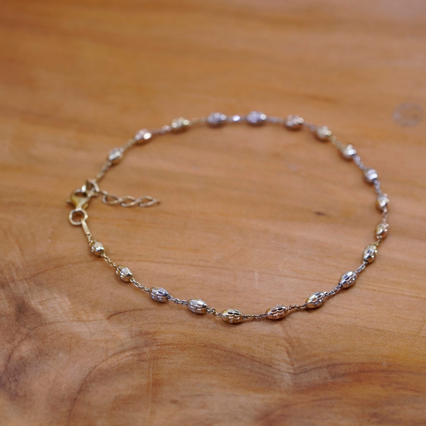 9.25”, two tone Sterling silver bracelet, Italy 925 circle chain beads anklet