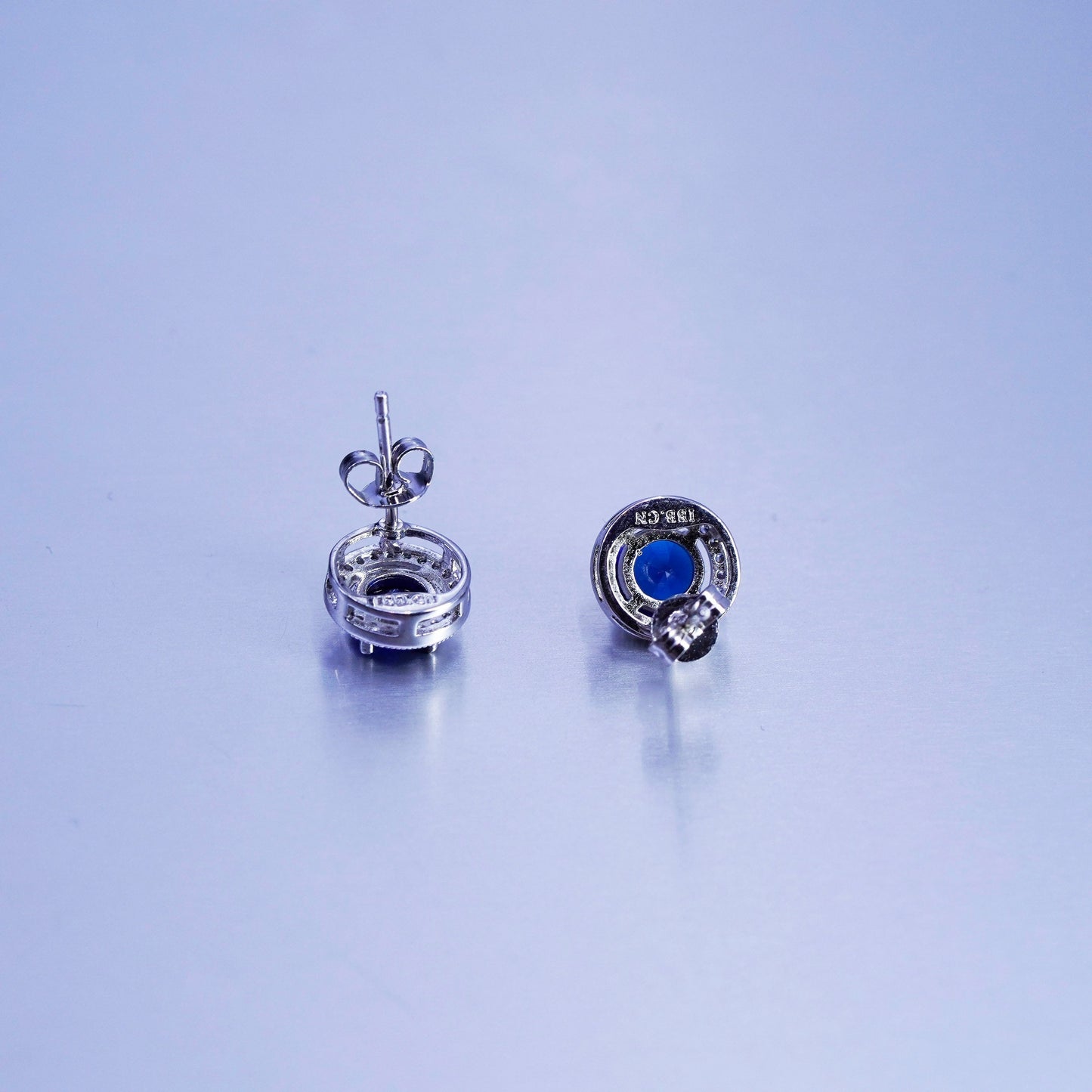 Vintage Sterling 925 silver earrings, studs with blue topaz and crystal around