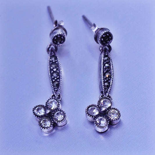 Vintage Sterling 925 silver teardrop earrings with cz and Marcasite