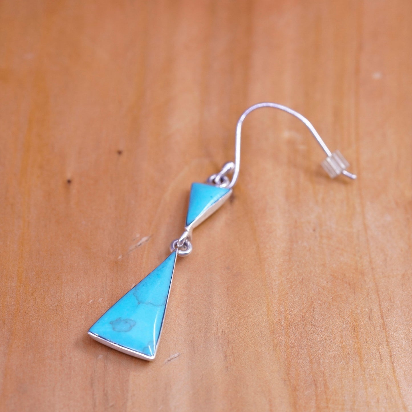 Vintage Sterling 925 silver handmade triangular earrings with turquoise
