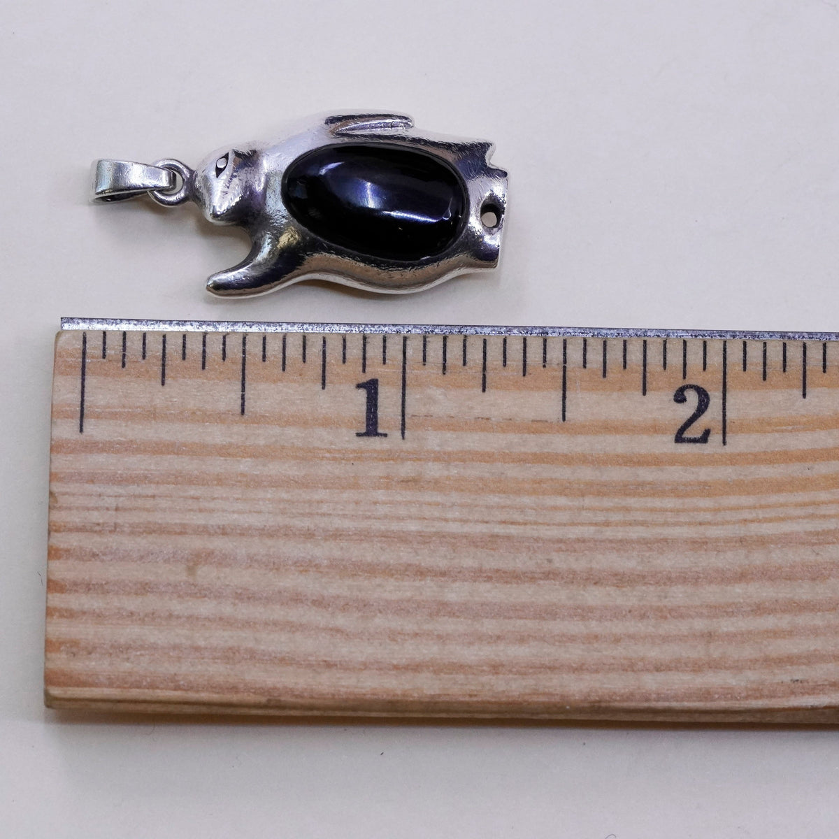 Vintage Sterling silver handmade pendant, 925 bird penguin with black onyx