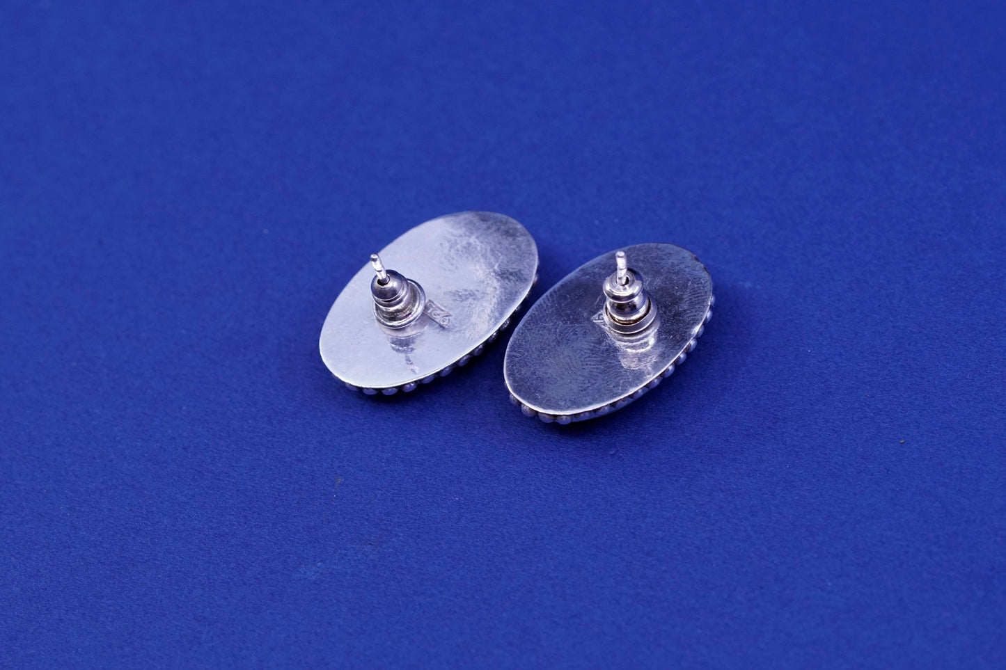 sterling silver handmade earrings, 925 oval studs with turquoise and beads
