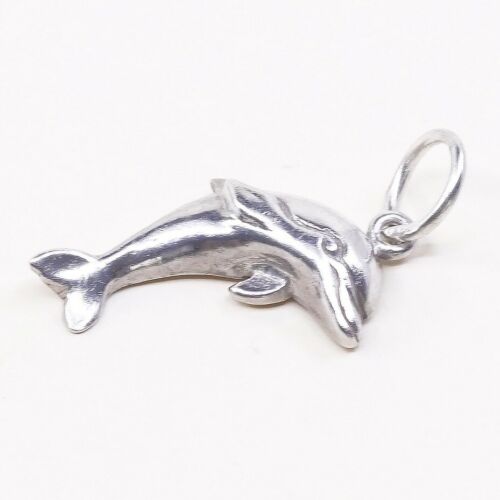 Vintage Sterling Silver Dolphin Pendant, Solid 925 Silver Fish Charm, Stamped