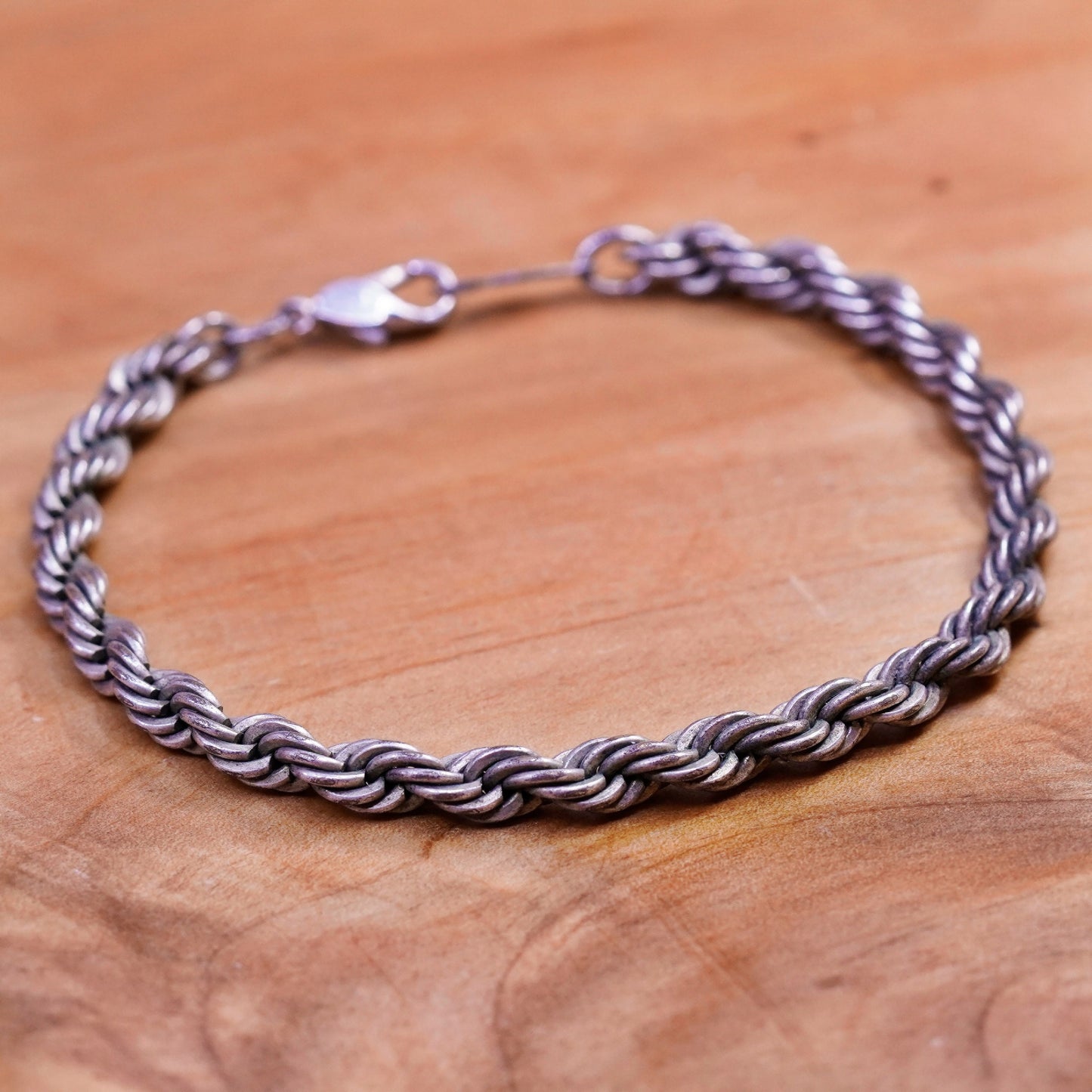 7”, 5mm, vintage Sterling silver bracelet, Italy 925 flatten rope chain
