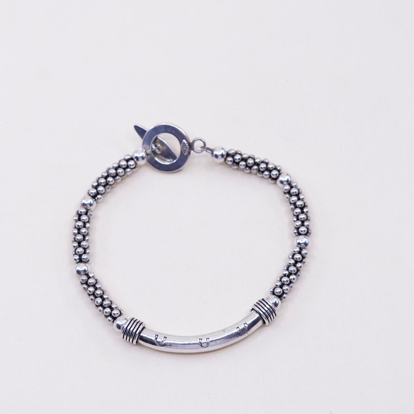 7”, vintage sterling silver handmade bracelet, bead 925 chain with bar