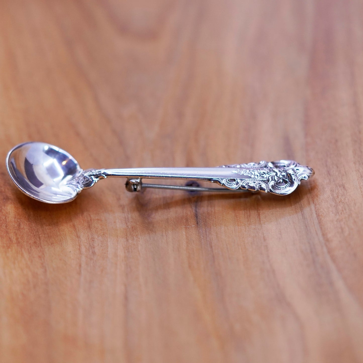 Vintage sterling silver handmade brooch, 925 spoon pin