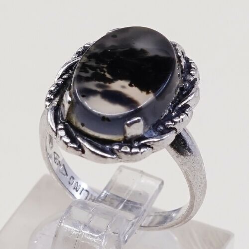 Sz 4, 1930s Clark & Coombs 925 sterling silver handmade ring W/ Dendritic agate