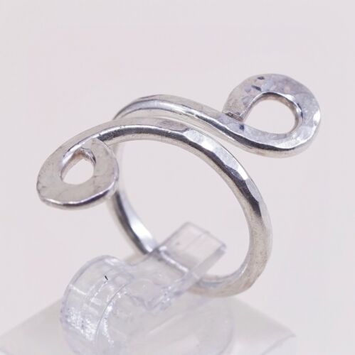Size Adjustable, Sterling Silver Handmade Ring, 925 Hammered swirl Band