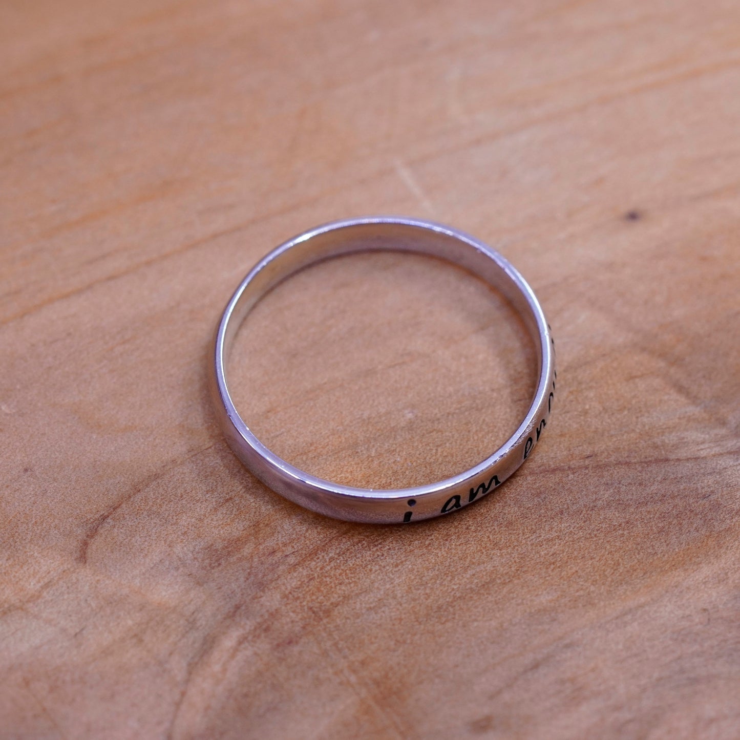 Size 11.25, Sterling silver inspirational ring, 925 quote band “i am enough.”
