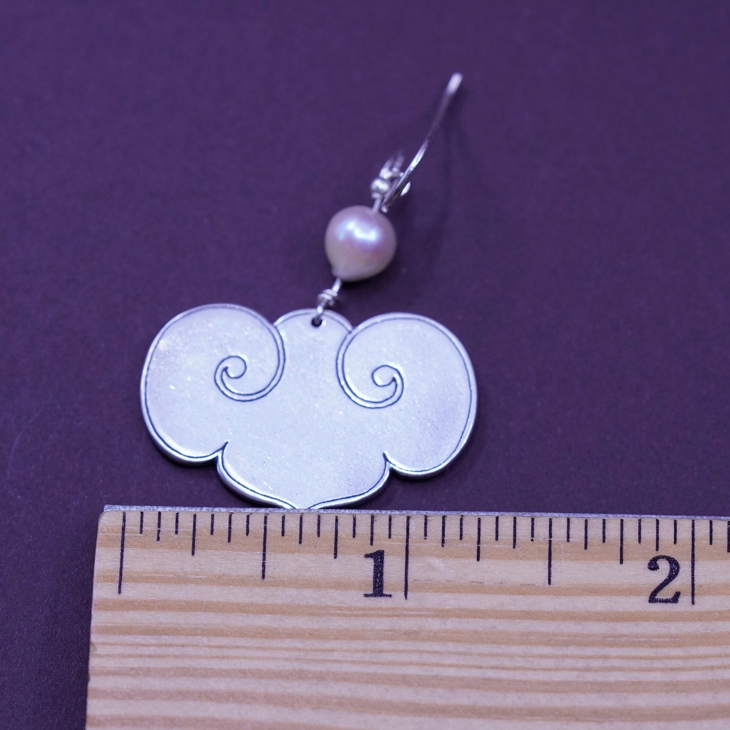 Vintage Sterling 925 silver handmade oriental cloud earrings with pearl