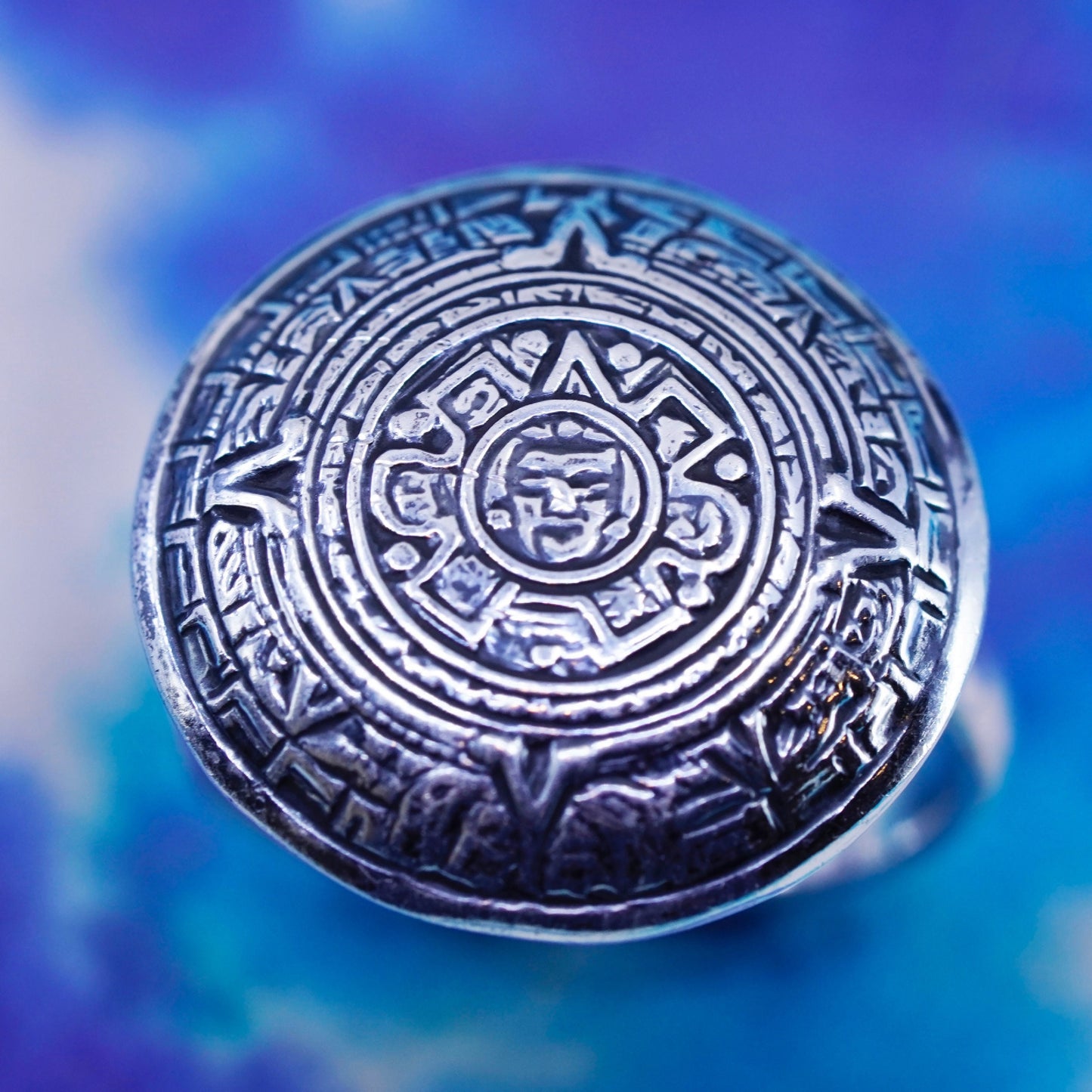 Size 6.5, vintage unique mexico Sterling silver ring, 925 mayan calendar band