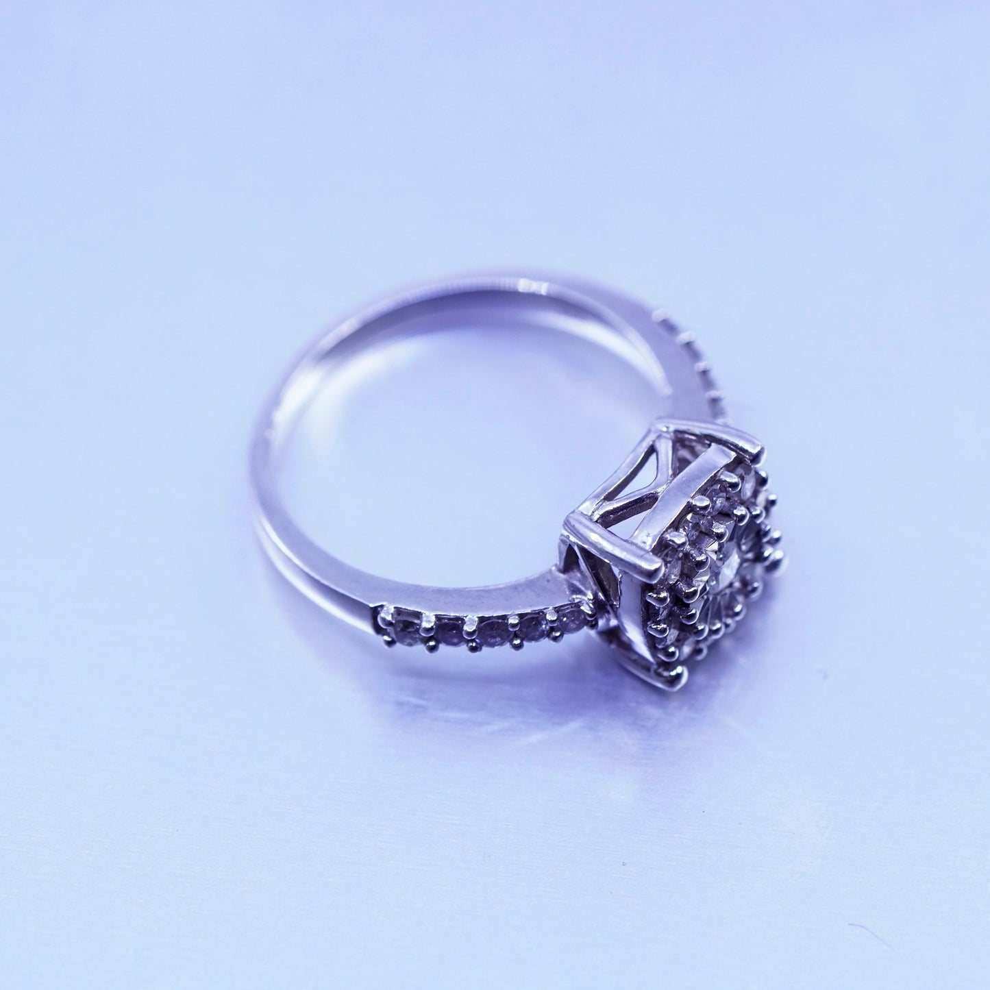 Size 6, vintage Sterling 925 silver ring with genuine cluster diamond