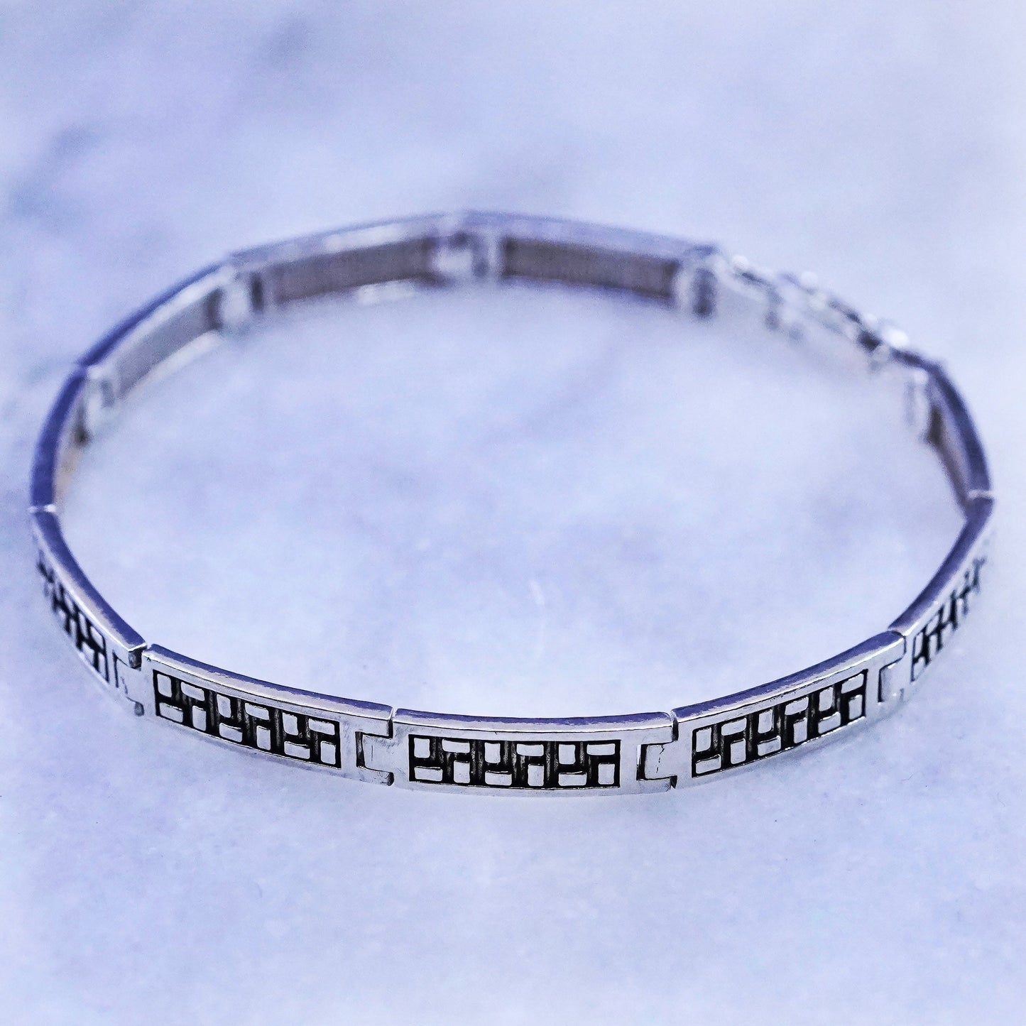 8”, vintage Sterling silver handmade bracelet, textured 925 tennis bar bracelet