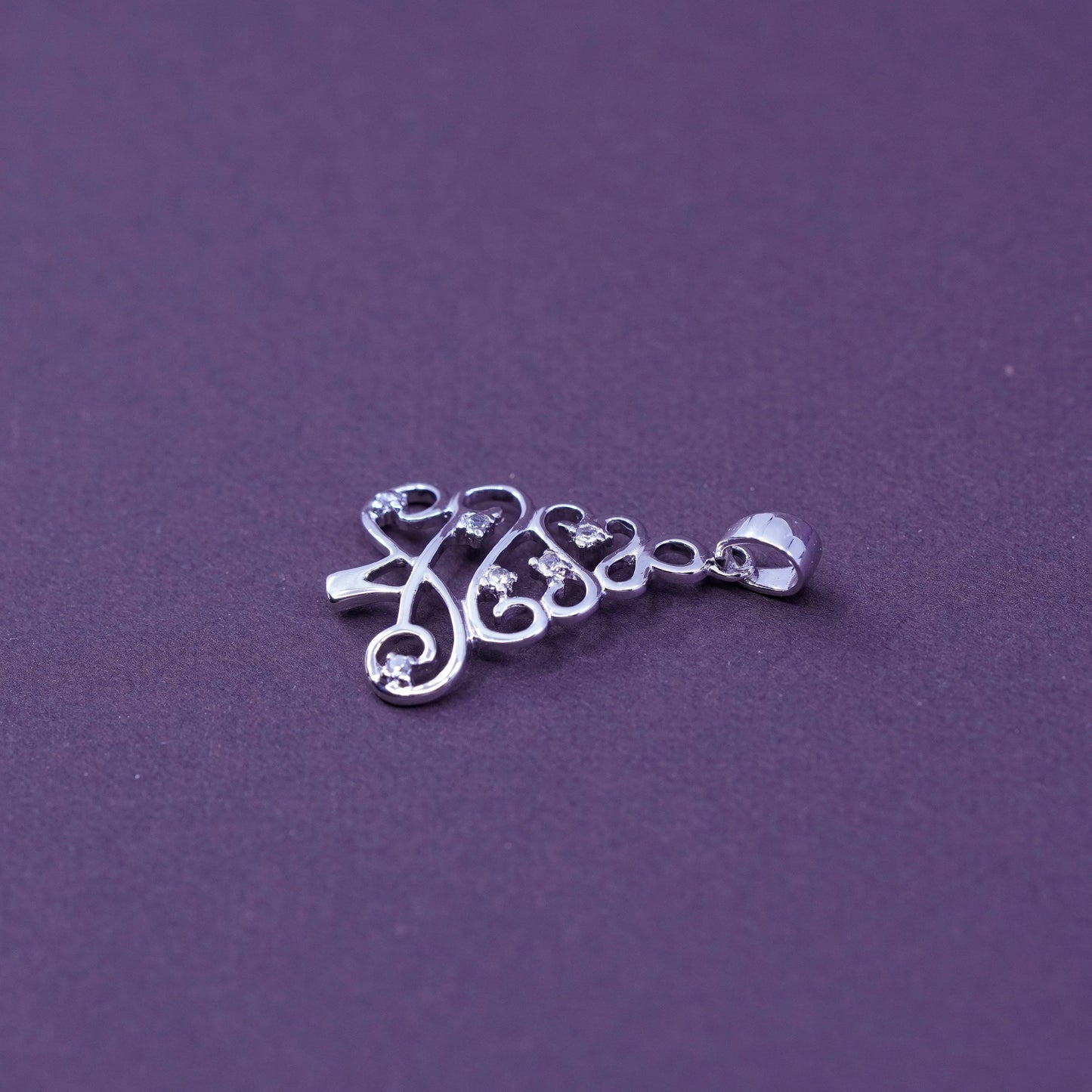 Vintage Sterling silver handmade pendant, 925 tree pendant with Cz