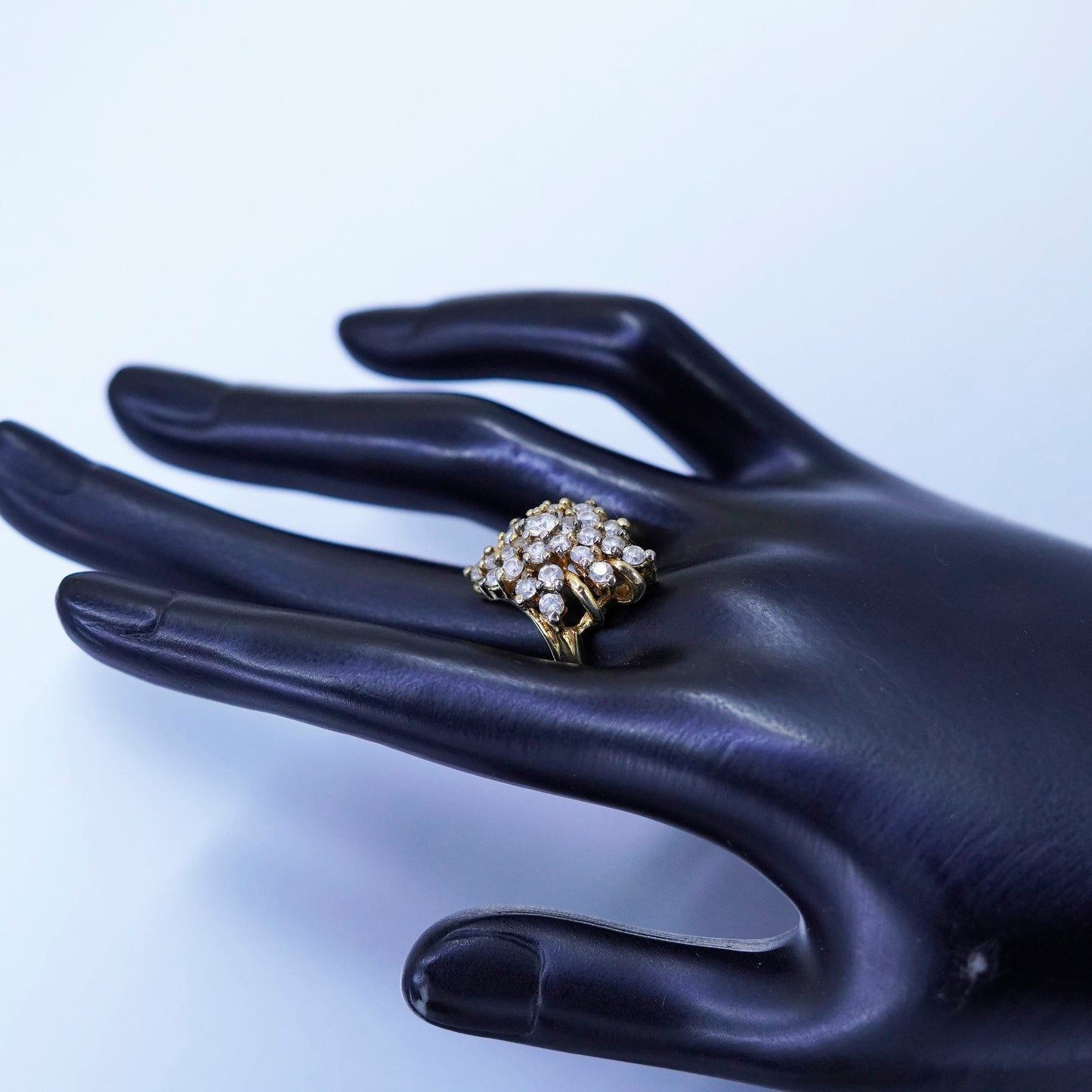 Size 8, vintage vermeil gold filled Sterling 925 silver ring with cluster cz