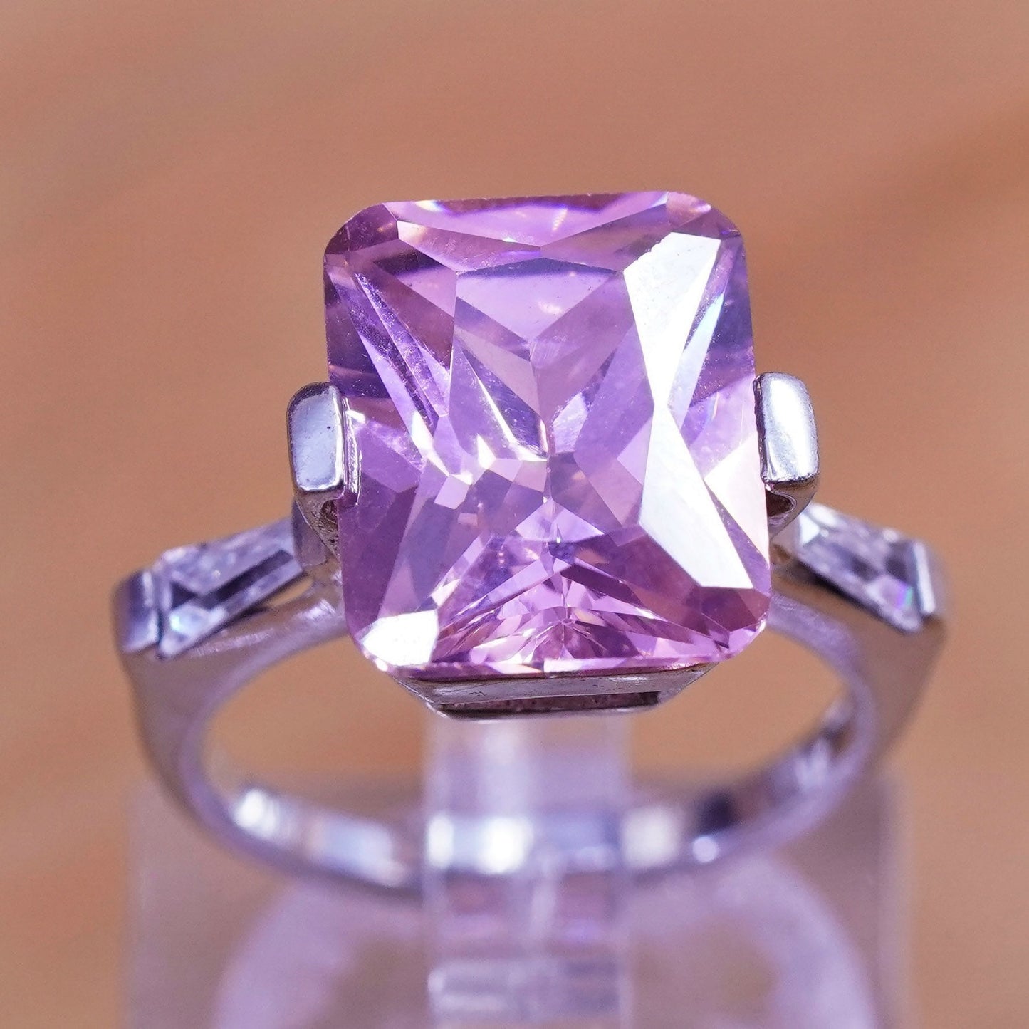 Size 4.75, vintage Sterling silver handmade ring, 925 band with pink Cz stone