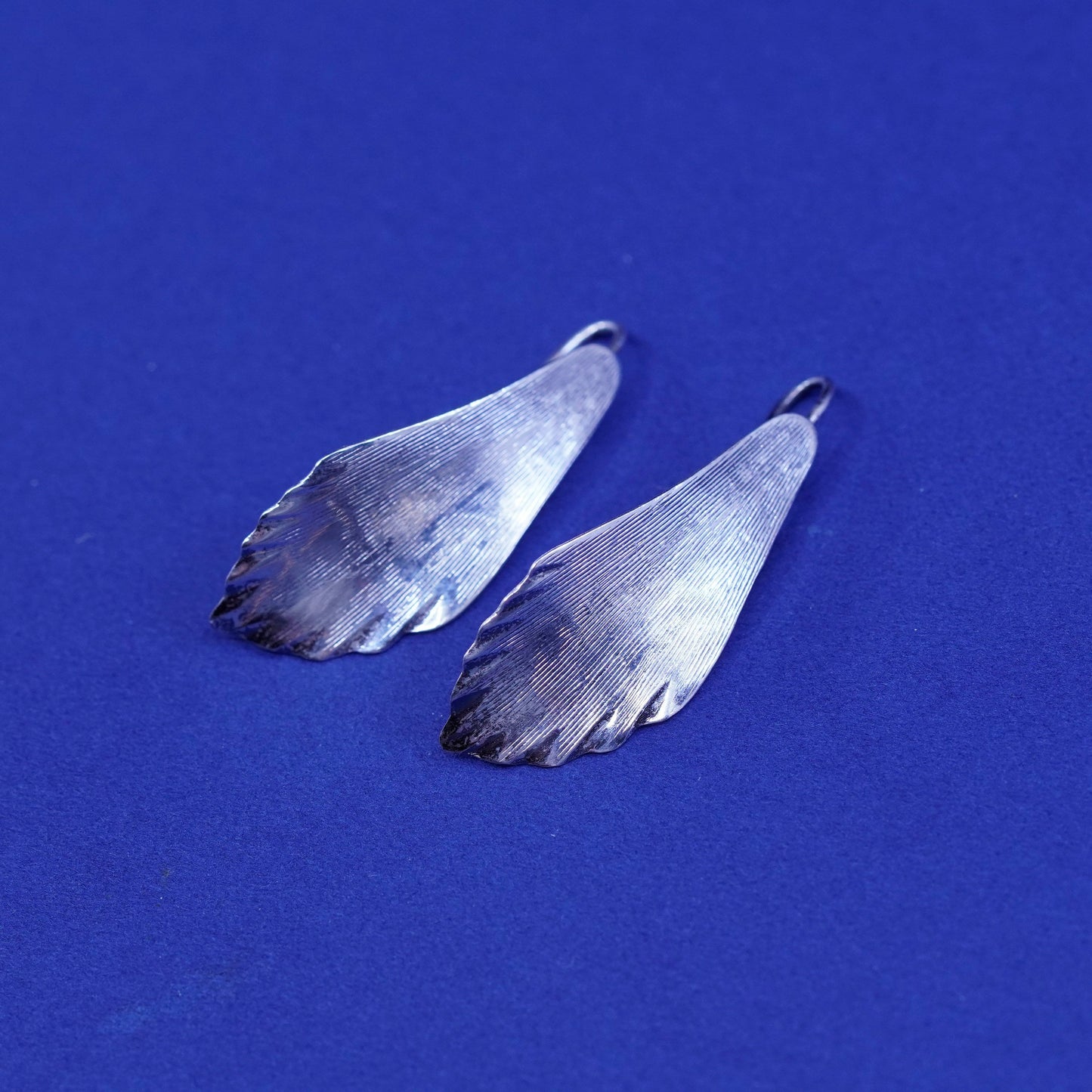 Vintage modern minimalist sterling silver handmade earrings, 925 leaf drops