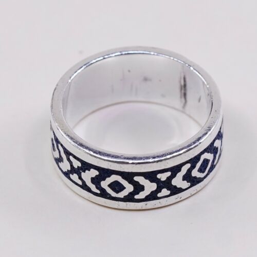 Sz 7, Vtg Mexico Sterling Silver Handmade Ring, 925 Silver XOXO Band W turquoise