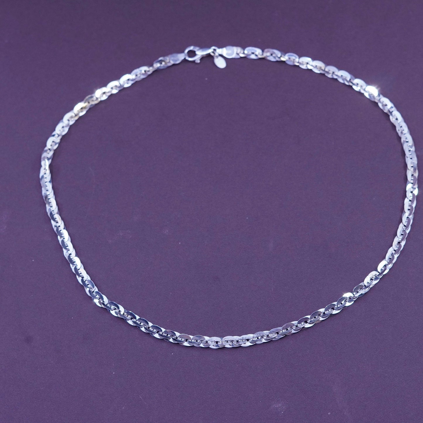 18”, 5mm, vintage Milor Sterling 925 silver necklace, flatten oval link chain