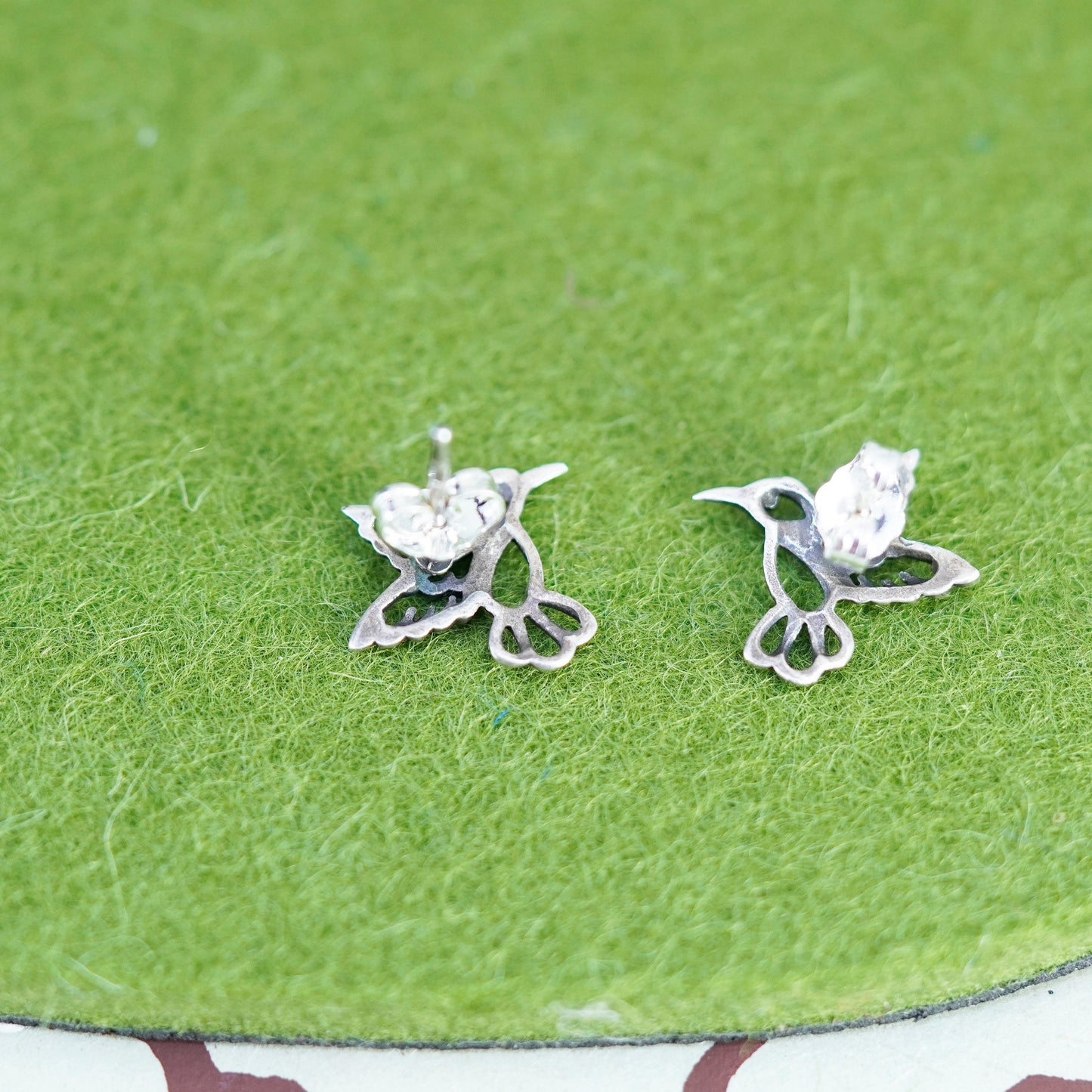 Vintage sterling silver hummingbird studs, 925 bird earrings