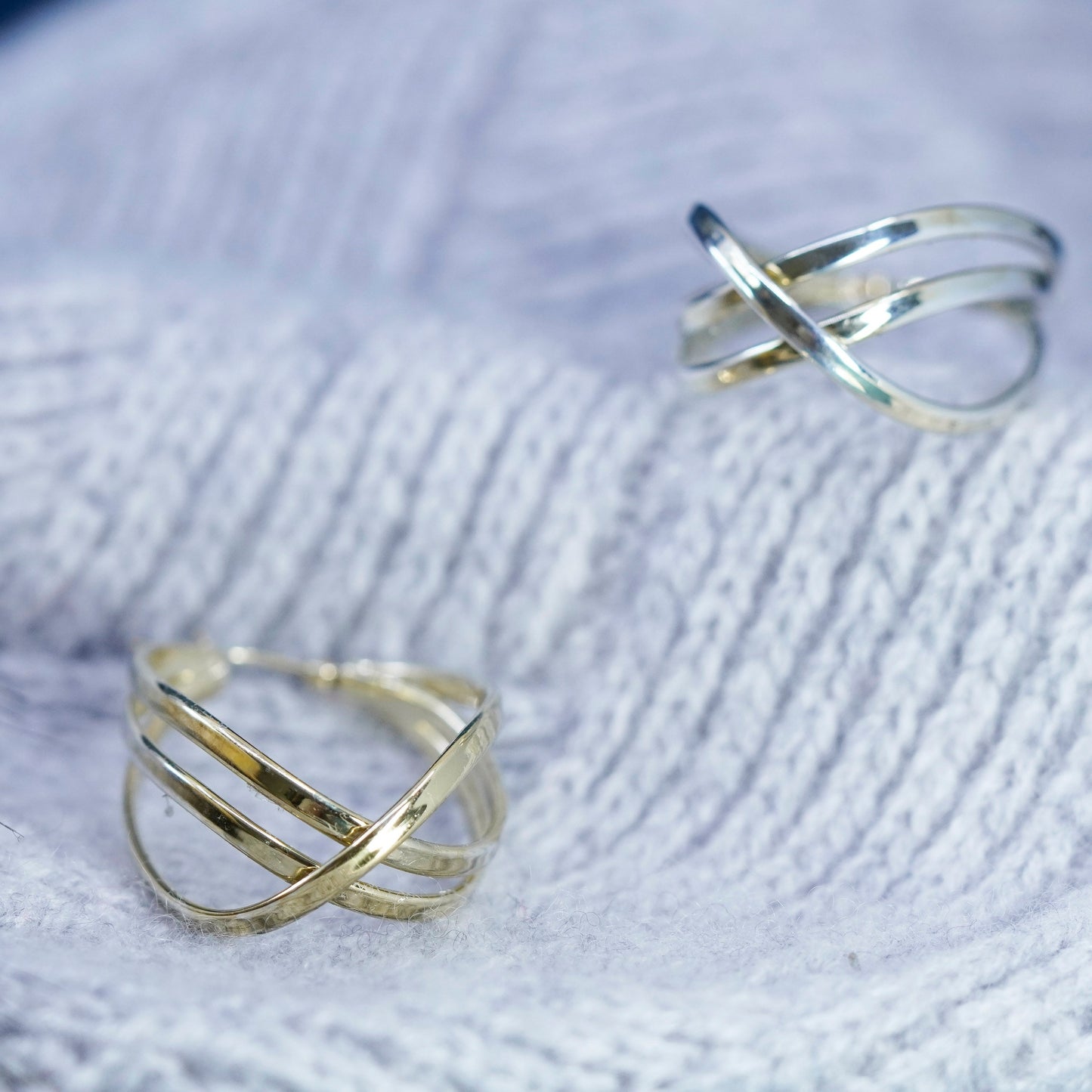 1.5”, vintage vermeil gold over Sterling silver earrings, 925 entwined hoops