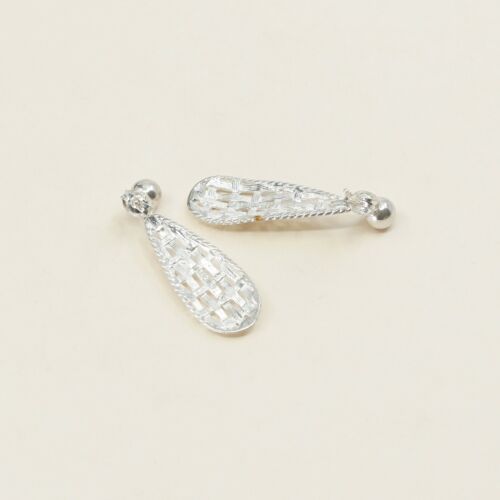 Vtg Sterling 925 Silver Handmade Filigree Teardrop Shaped Earrings