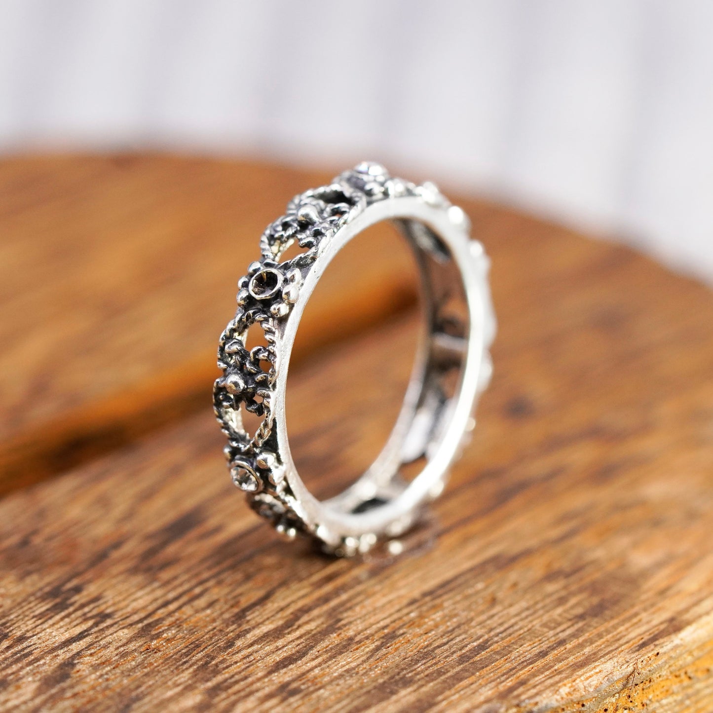 Size 9, vintage Sterling silver handmade ring, 925 band with cz