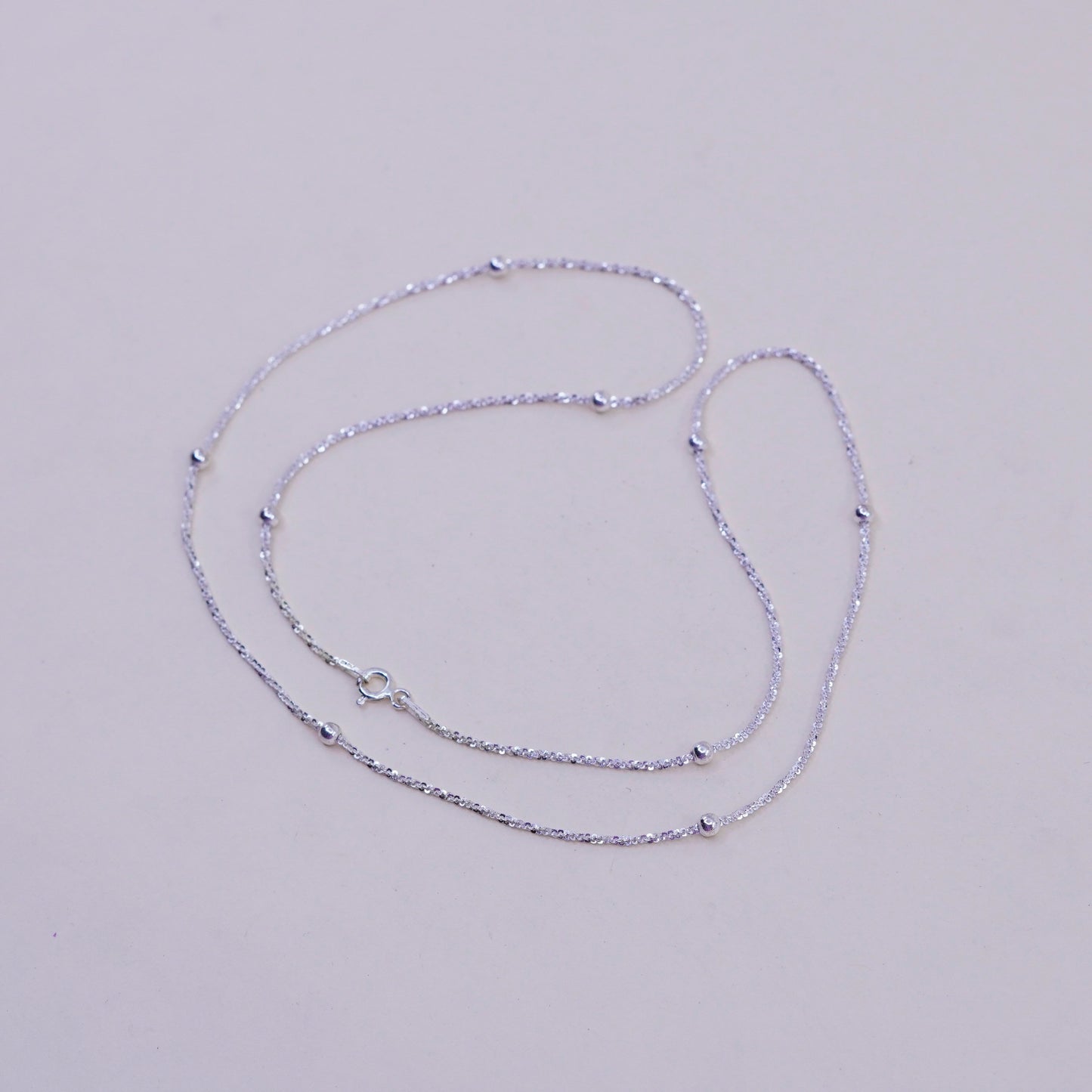 20”, 2mm, Vintage sterling silver Italy 925 twisted chain with beads, necklace