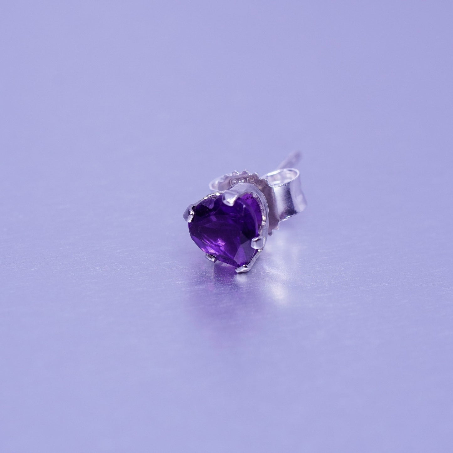 Vintage Sterling 925 silver earrings, studs with heart amethyst
