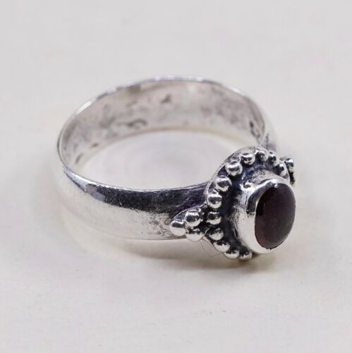 Sz 6.5, Vtg Sterling Silver Handmade Ring, 925 Band W Garnet N Bali Beads
