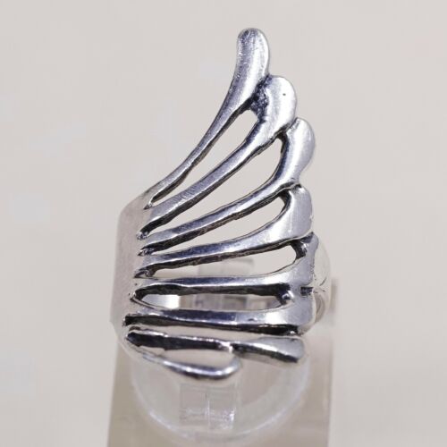 Size 6, Vtg Sterling Silver handmade Ring. 925 modern Band, abstract Wings