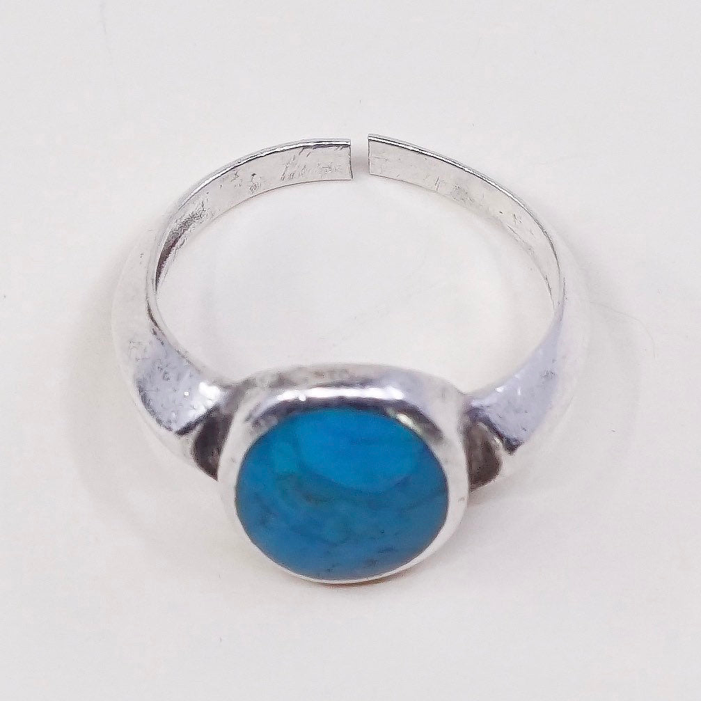 sz 7.5, vtg sterling silver ring, handmade 925 ring w/ turquoise, southwestern
