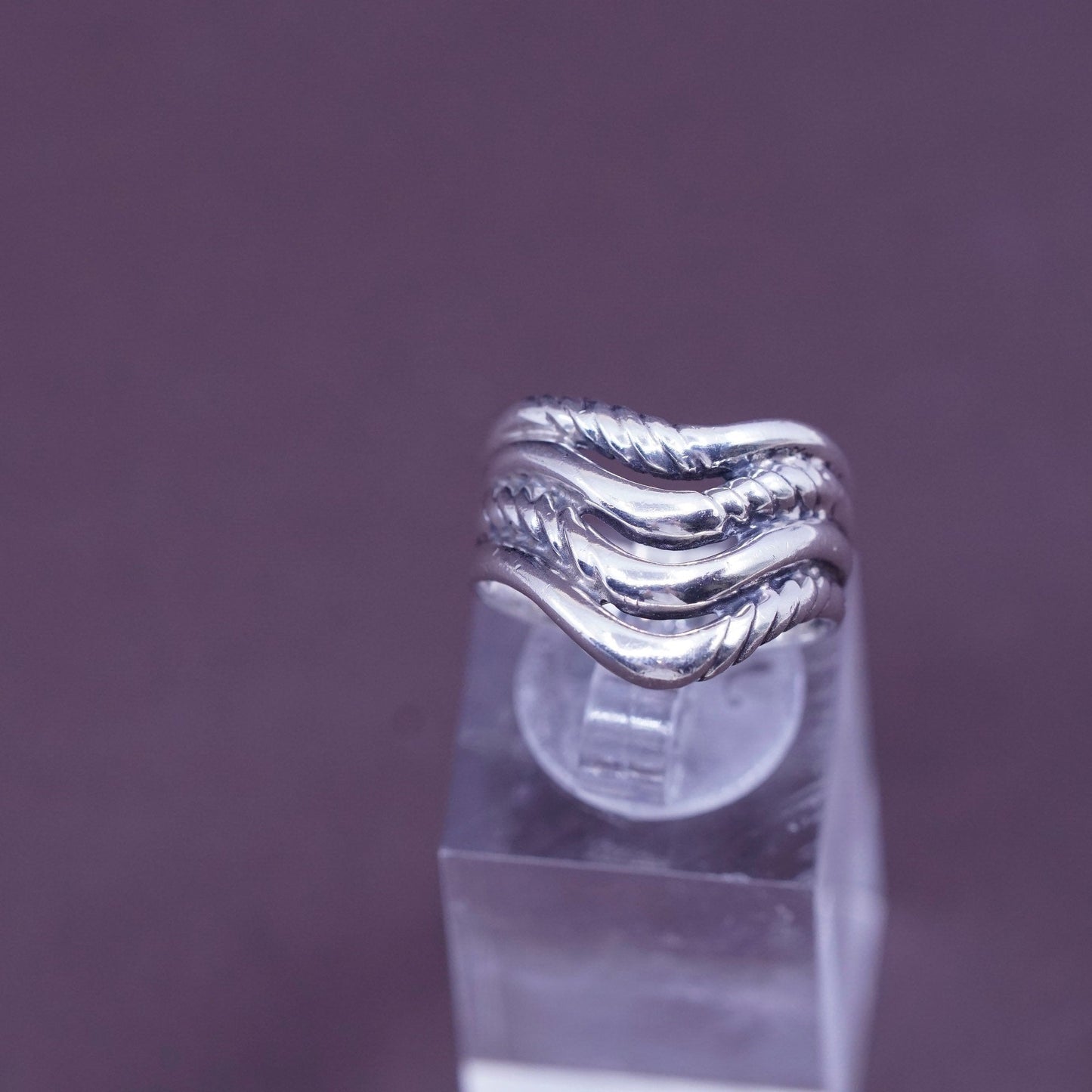 size 7, vintage Sterling silver handmade ring, 925 entwined band