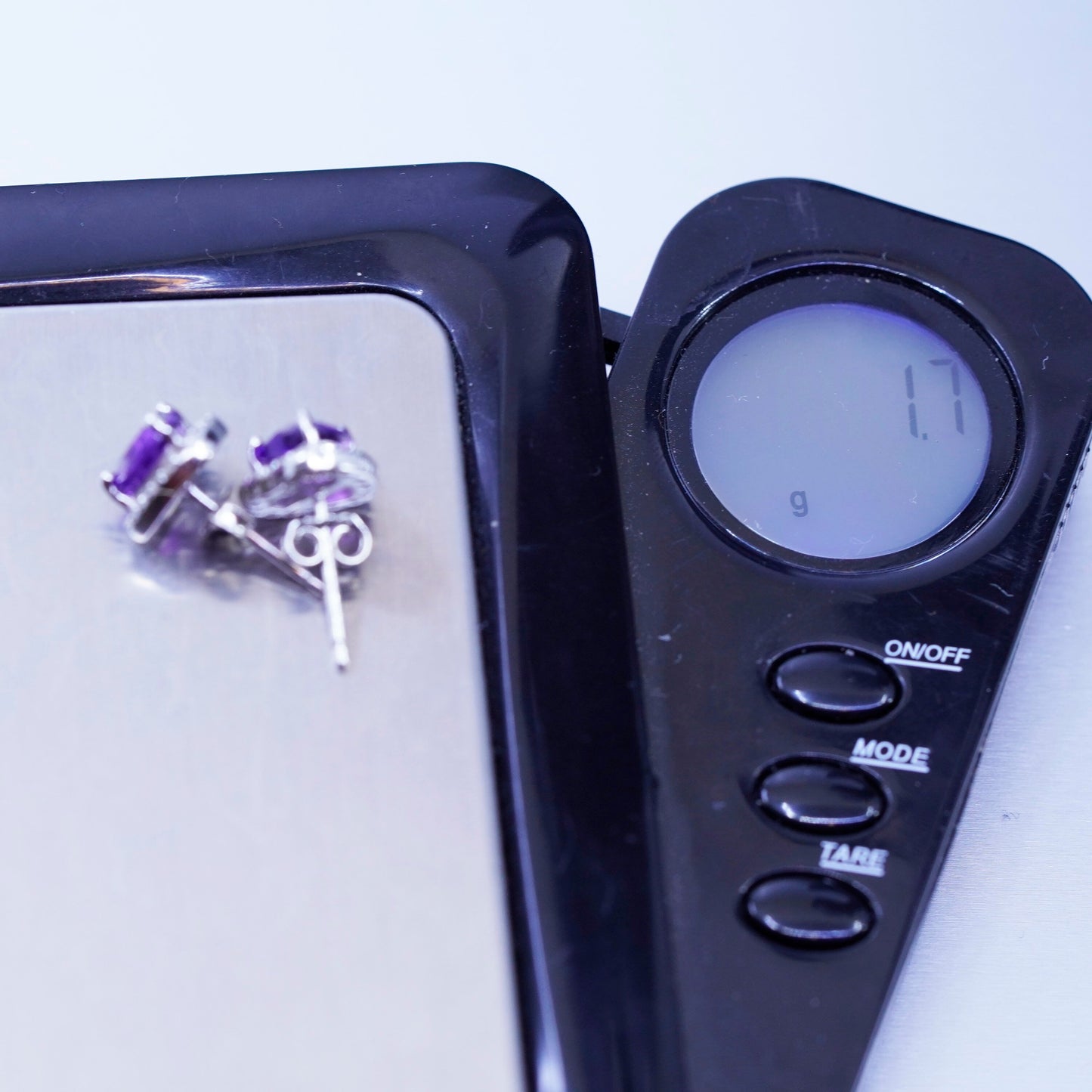 Vintage Sterling 925 silver earrings, studs with heart amethyst and cz around