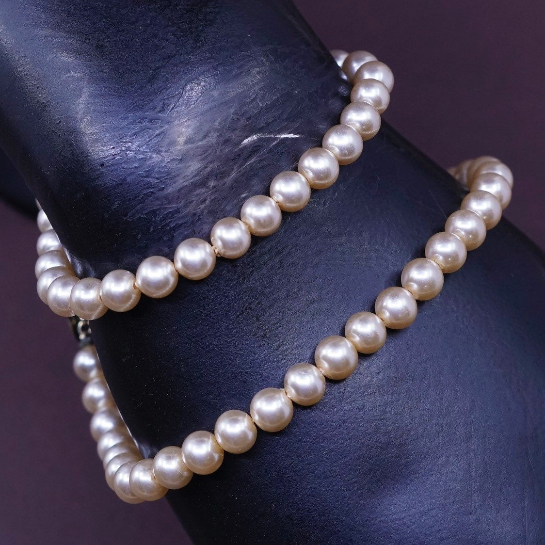 6.75”, vtg double strands Sterling silver handmade bracelet, 925 clasp w/ pearl