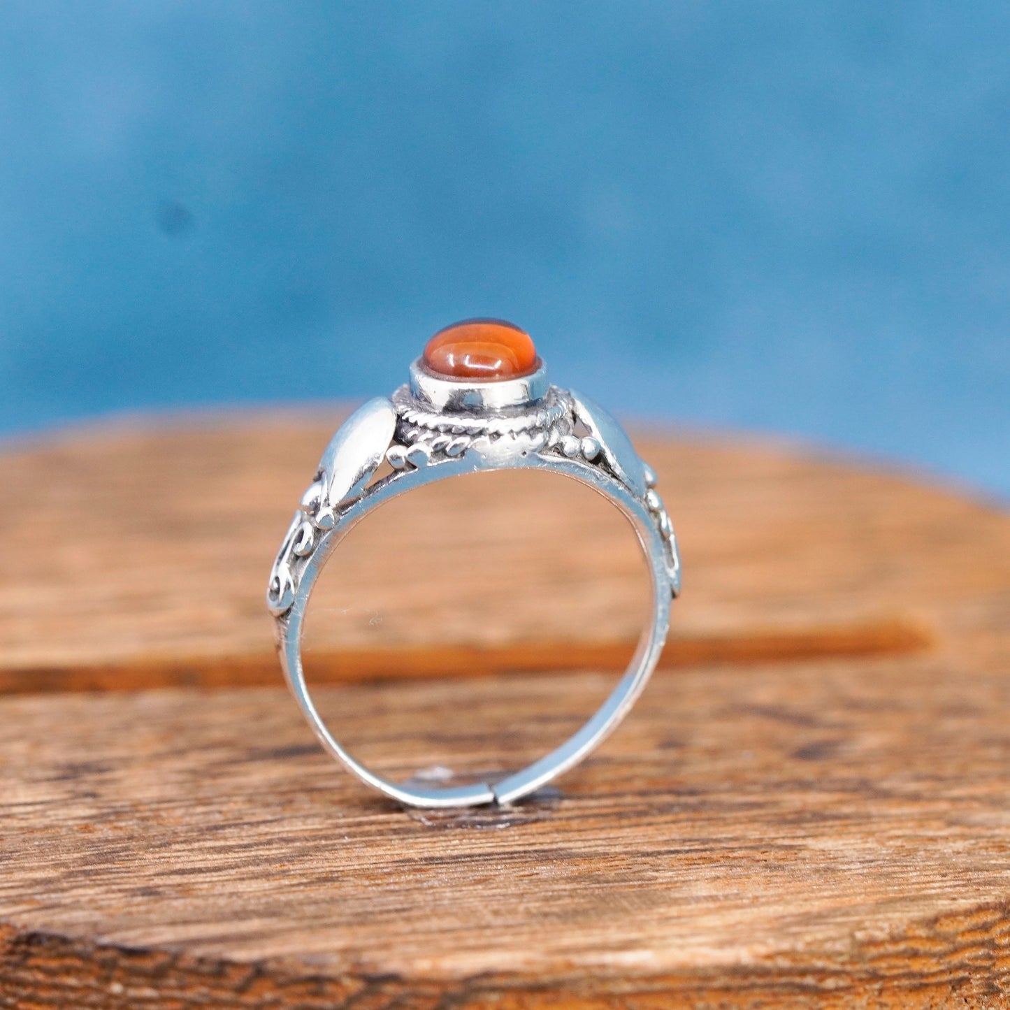 Size 8, Sterling 925 silver handmade amber ring, Native American, southwestern
