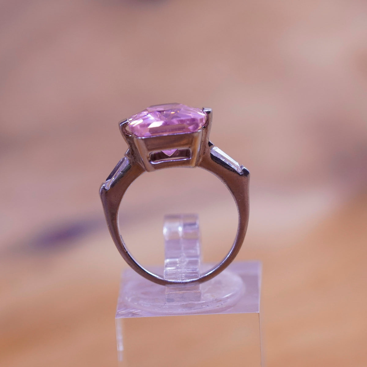 Size 4.75, vintage Sterling silver handmade ring, 925 band with pink Cz stone