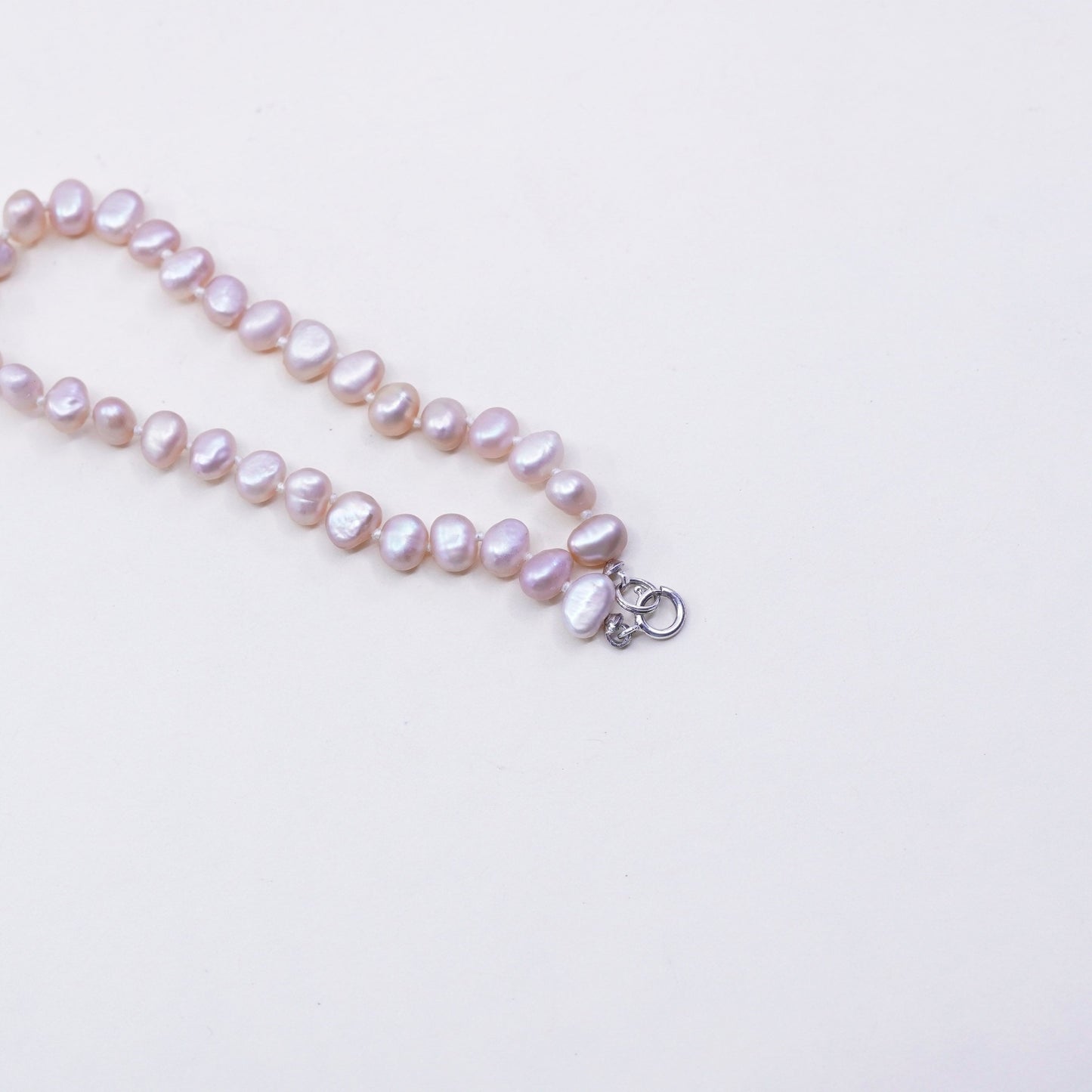 7.25”, Vintage handmade bracelet, pink pearl beads w/ sterling 925 silver clasp