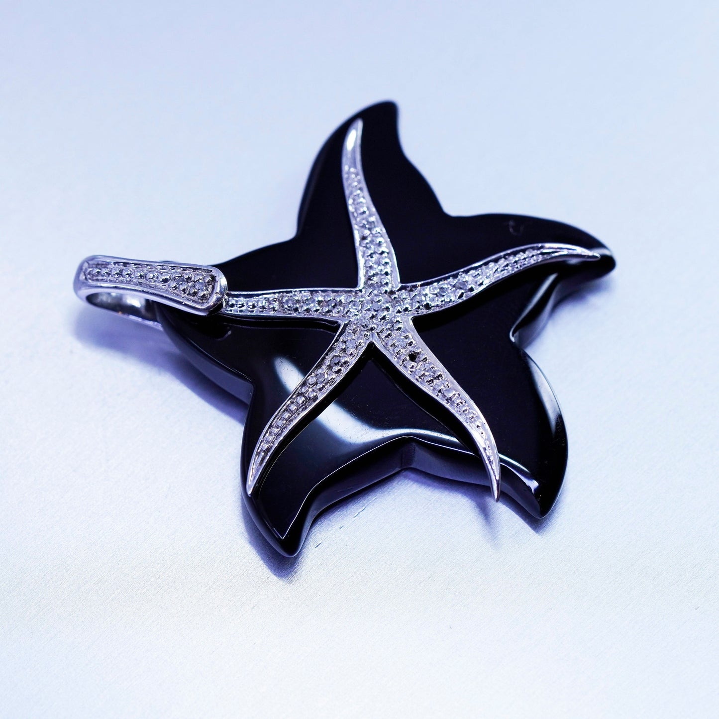 Antique Sterling 925 silver 925 starfish with obsidian and cluster cz