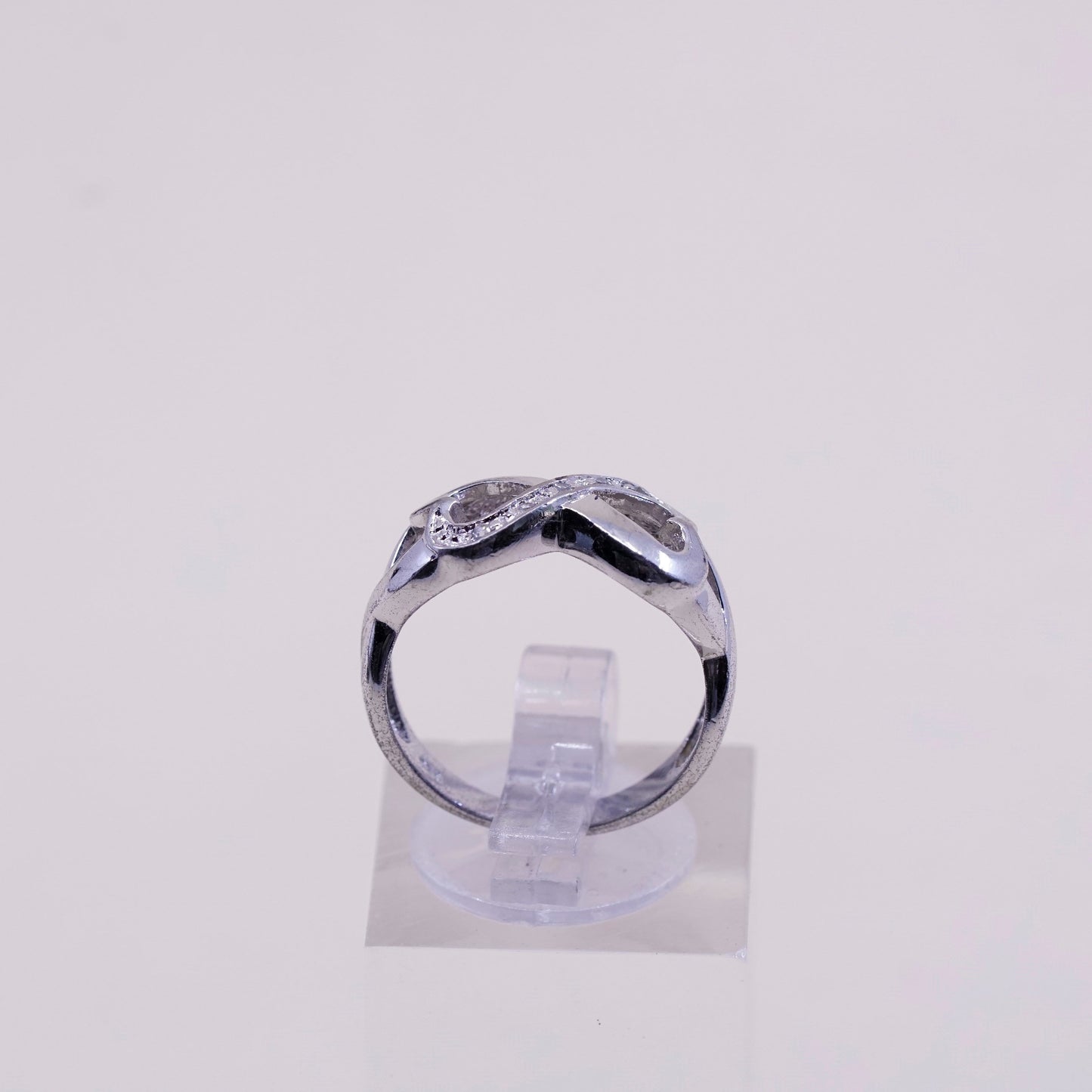 Size 6.25, Vintage sterling silver handmade ring, 925 heart band with Cz around