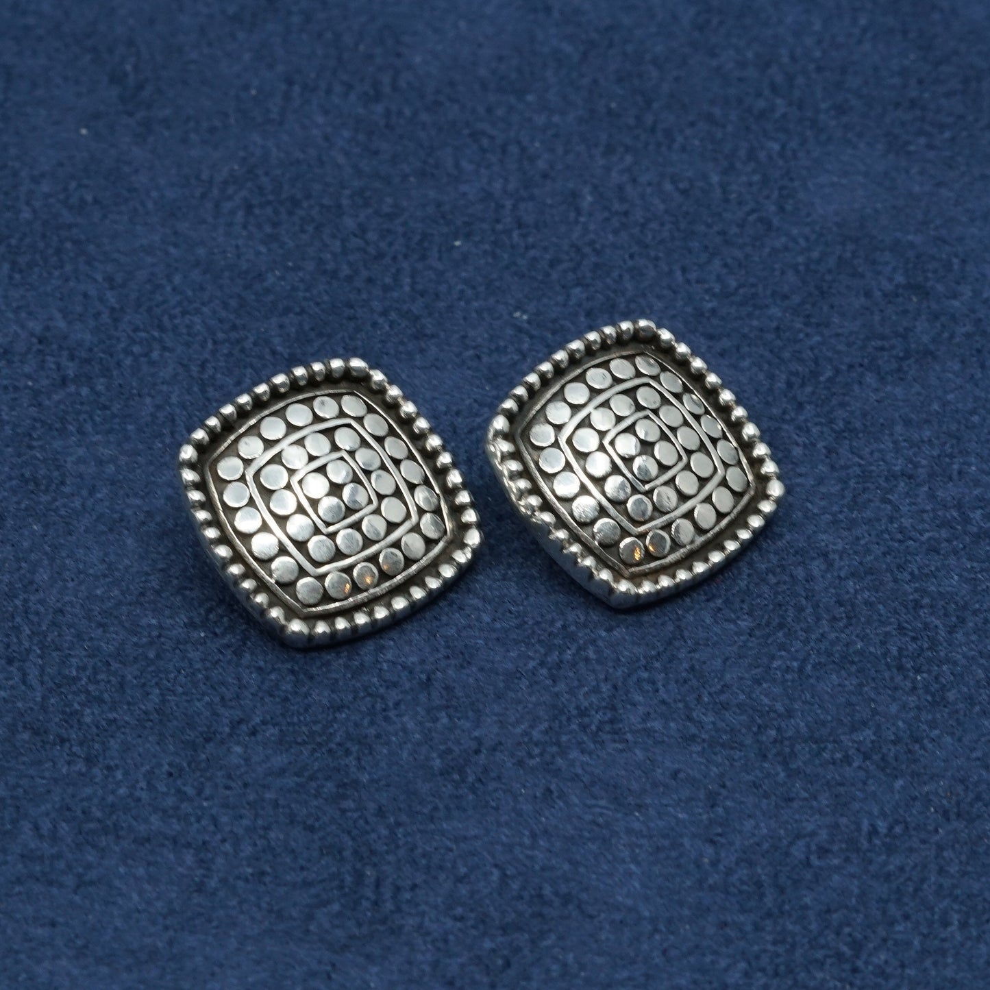 vtg SF Sterling Silver handmade Earrings. 925 huge studs w/ beads texture