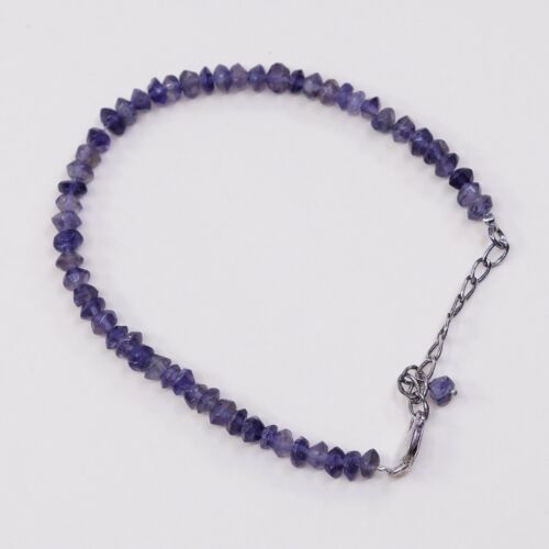 7+1.5”, Vtg Sterling 925 Silver Handmade Bracelet W/ Amethyst Nuggets