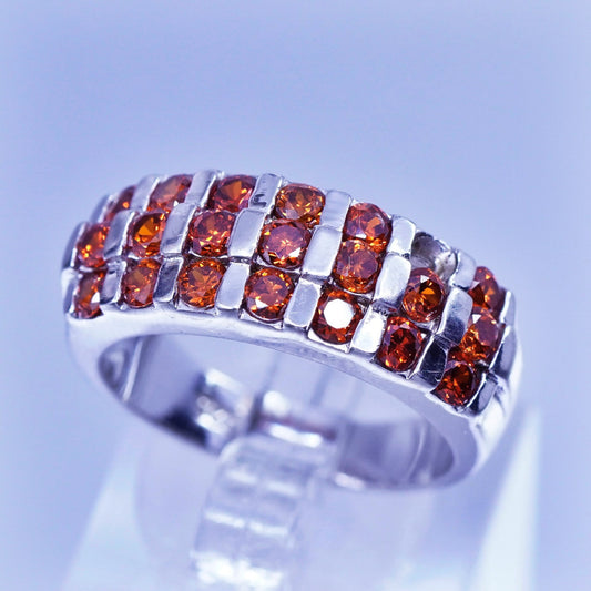 Size 8, vintage Sterling 925 silver ring, cluster orange Cz band