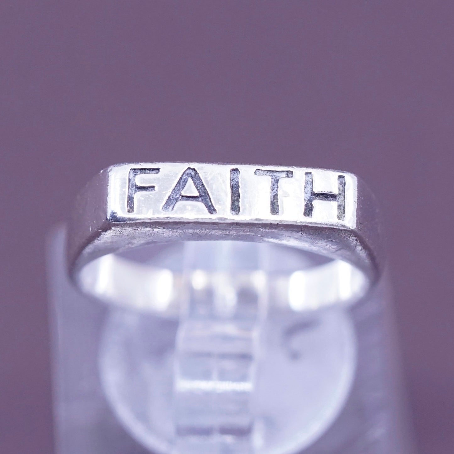 sz 6, vintage Sterling silver prayer ring, 925 stackable band engraved “faith”